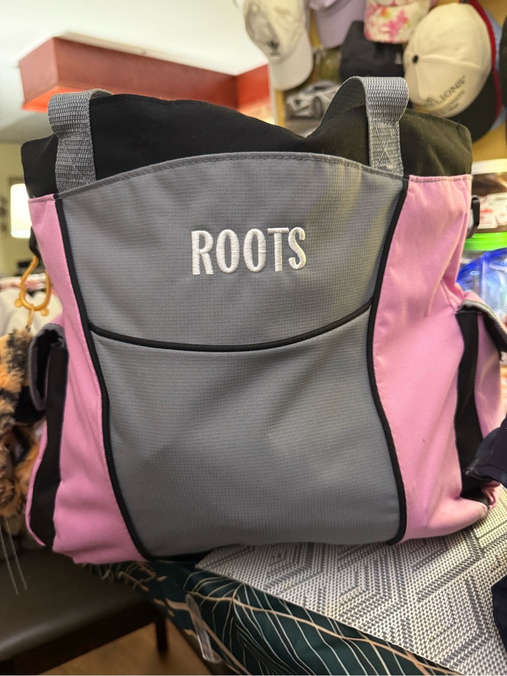 Roots Pink and Gray Backpack Tote
